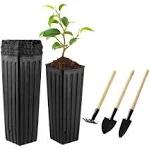 20 Pcs Plastic Deep Nursery Pots,9.8" Tall Tree Pots,Tall Nursery Tree Pots Plant Deep Seedling Pots, Flower Plant Container Pots with 3 Pcs Garden Tools for Indoor Outdoor Use