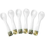 DUEBEL Set of 6 Mother of Pearl MOP Caviar Spoons with Green Abalone Decoration for Caviar, Egg, Icecream, Coffee Serving (White, 9x2.4cm)