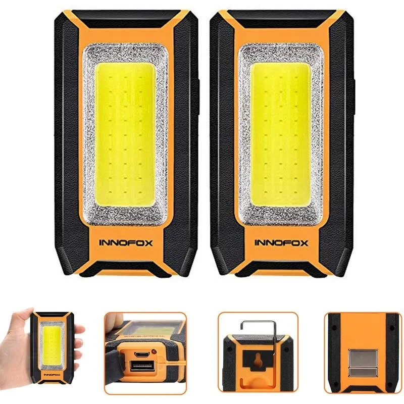 innofox 2pack LED Rechargeable Magnetic Work Light 40W 1500Lumens, Hanging Hook 3 Lighting Modes, Job Site Lighting for Car Repairing, Camping, Working, and Hurricane