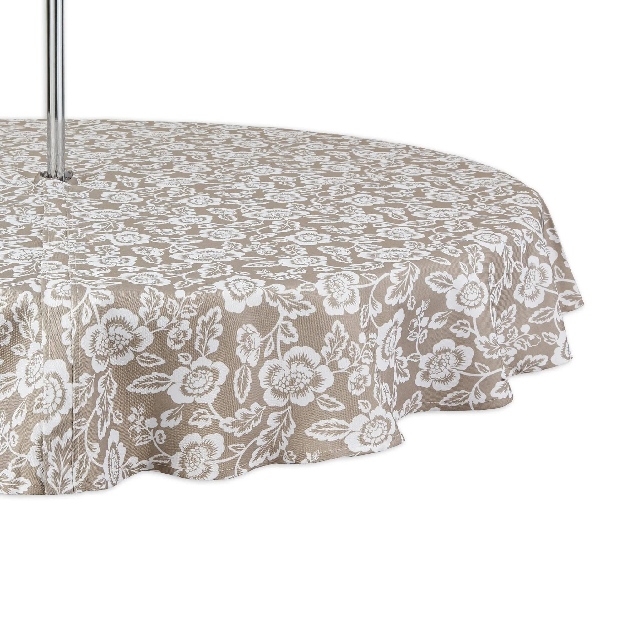 Stone Floral Print Outdoor Tablecloth With Zipper 60 Round - Contemporary - Tablecloths - by VirVentures | Houzz