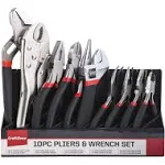 CRAFTZONE 10PC Pliers &amp; Wrench Set, Includes Slip Joint Pliers, Long Nose Pliers