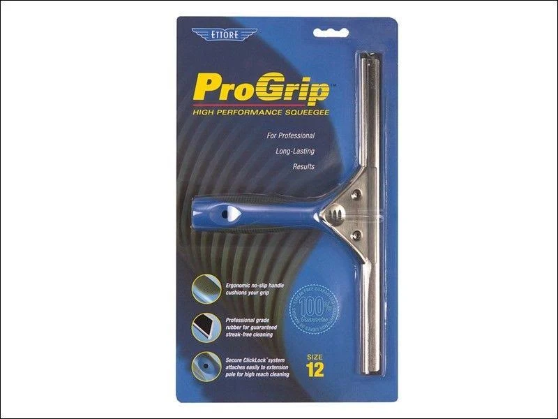 Ettore 12-Inch ProGrip Window Squeegee with Silicone Streak-Free Rubber