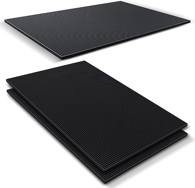 Esatto 18” x 12” Professional Service Mat, Black – Sturdy Thick Durable and Stylish Service Bar Mat for Spills, Coffee, Bars, Restaurants, Counter Top Dish Drying Mat, Glass Drying Mat (2 Pack,Black)