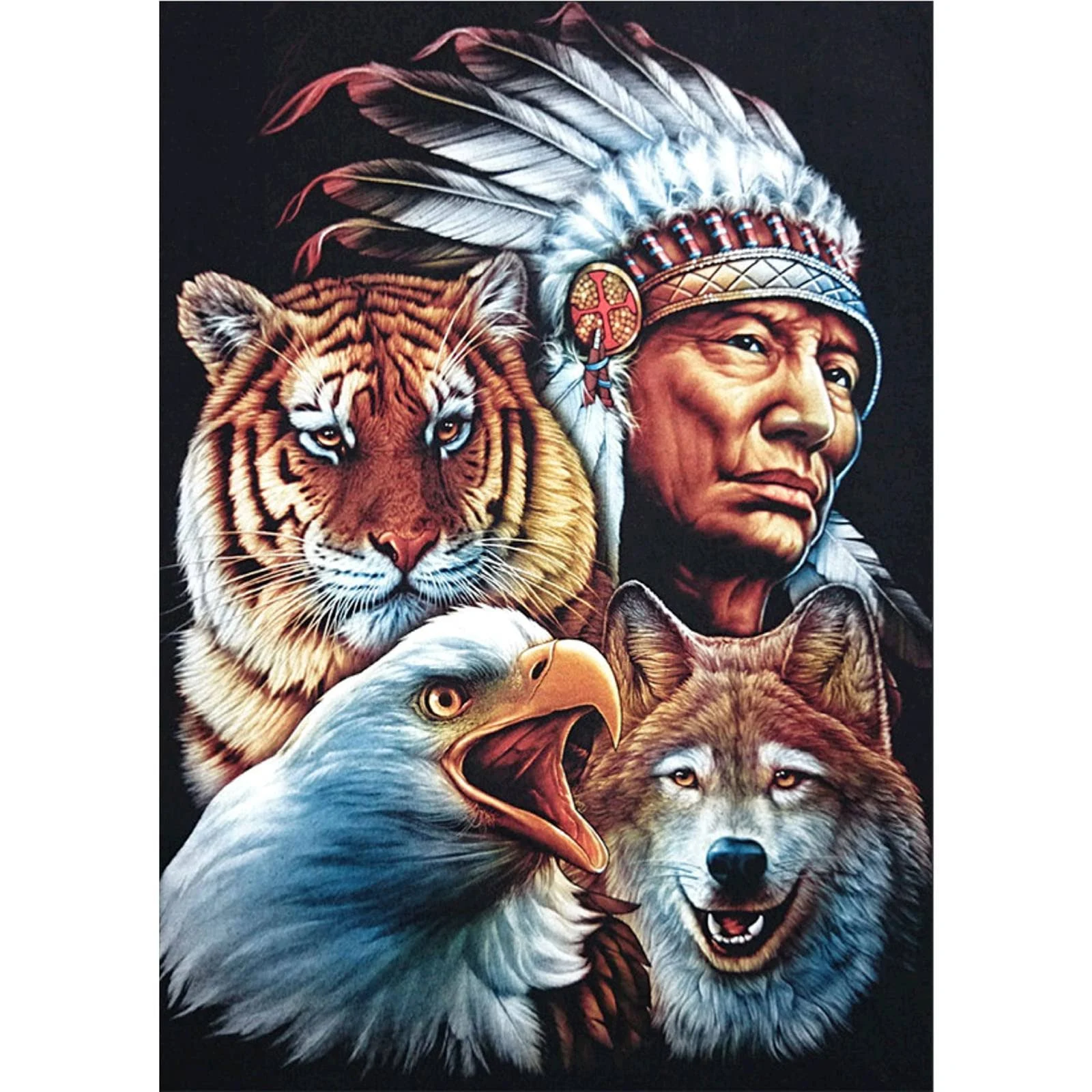 MXJSUA Diamond Art Painting Native American by Number Kits for Adults, Eagle Tiger Wolf Diamond Art Painting Kits Round Full Drill Diamond Art Kits Picture Arts Craft for Home Wall Decor 12x16 inch