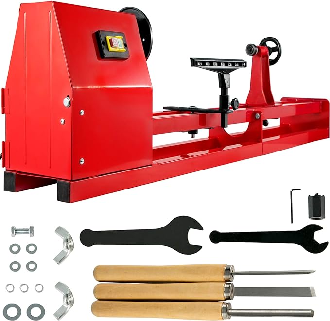 Mophorn Wood Lathe 14" x 40", Power Wood Turning Lathe 1/2HP 4 Speed 1100/1600/2300/3400RPM, Benchtop Wood Lathe with 3 Chisels Perfect for High Speed Sanding and Polishing of Finished Work