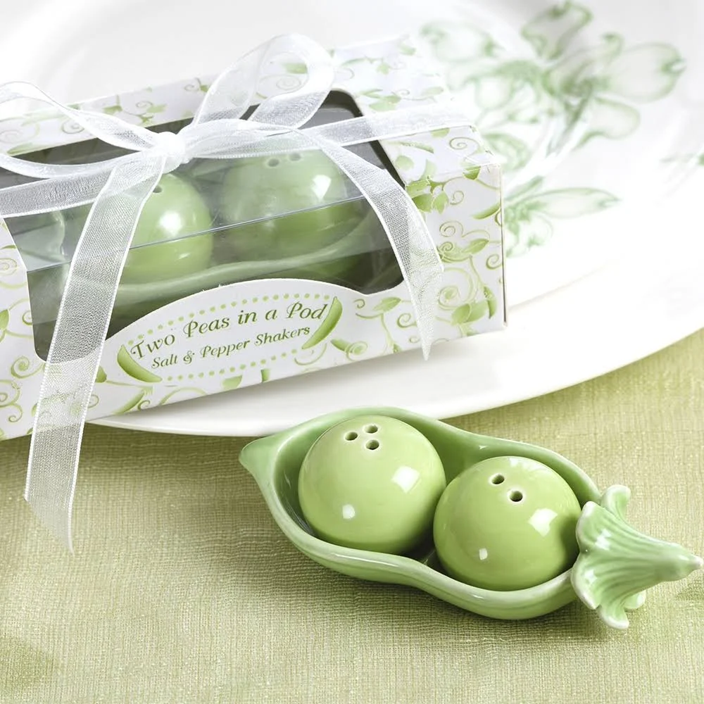 Kate Aspen Two Peas in A Pod Ceramic Salt and Pepper Shakers in Ivy Print Gift Box