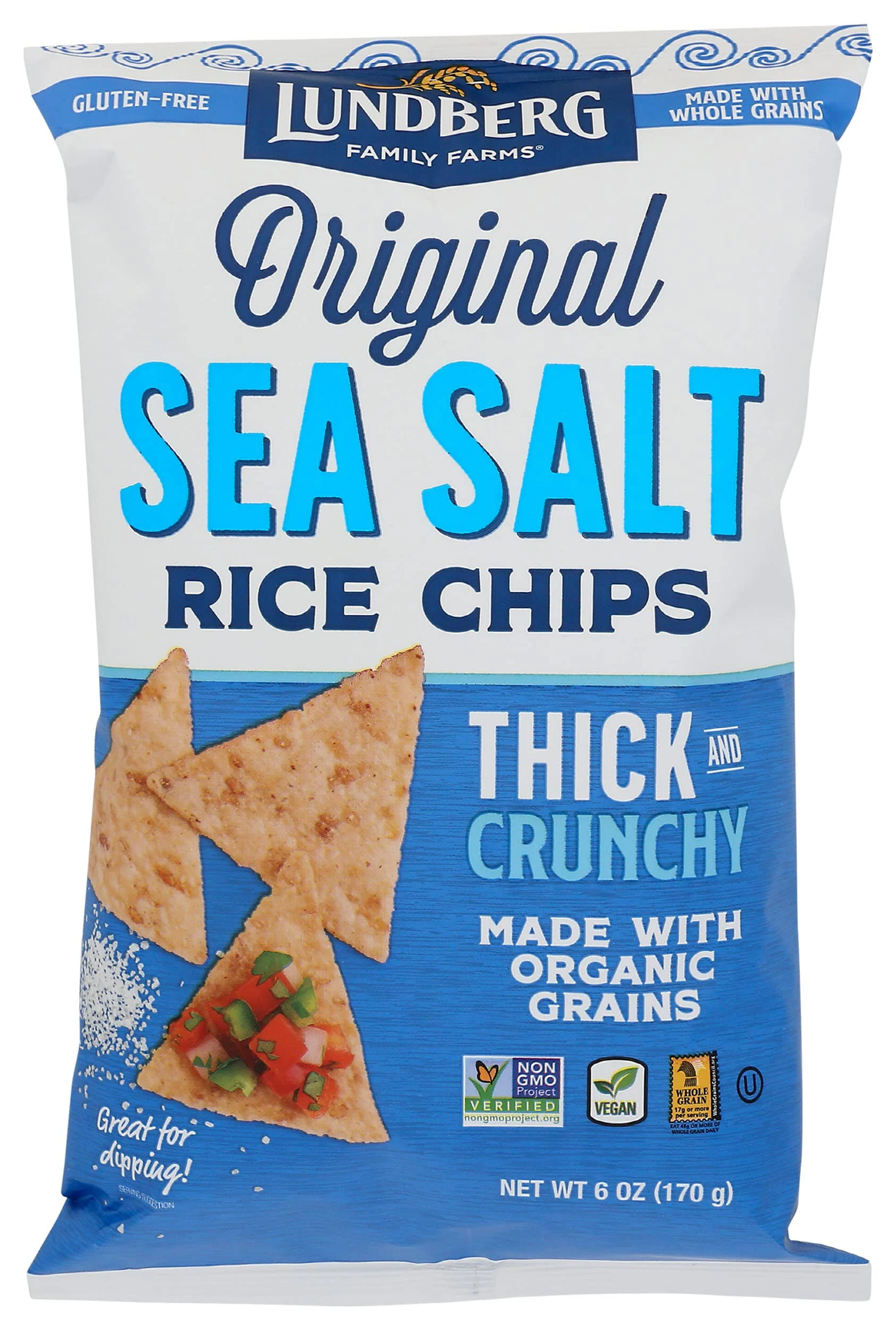 Lundberg Sea Salt Flavored Rice Chips, Non GMO, Kosher, 6 Ounces (Pack Of 12)