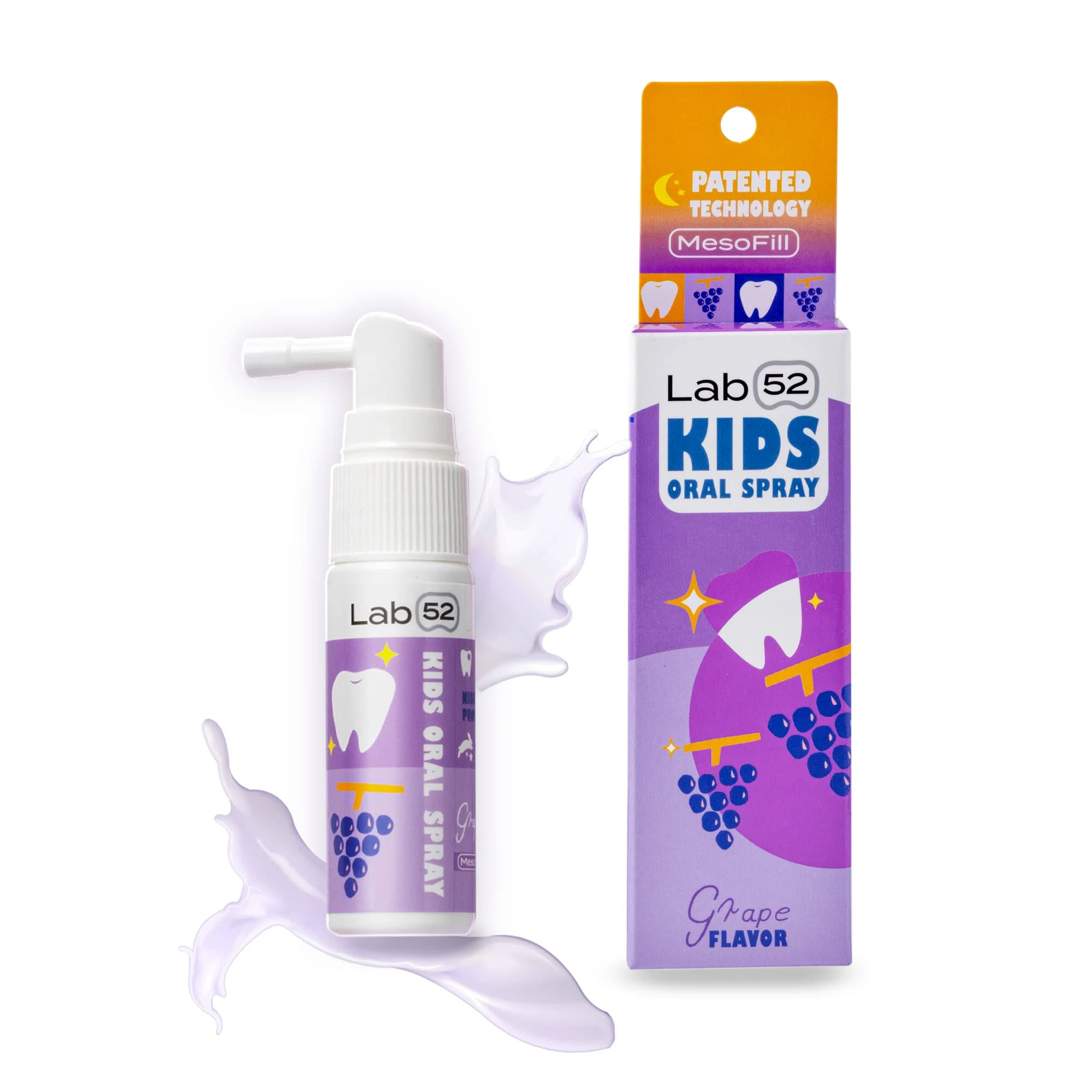 LAB52 Kids Oral Spray, Toddler Toothpaste Helper for Cavity Repair and Fresh Breath, Children Anticavity with Fluoride Free for Newborn to Preschoolers, Xylitol Grape Flavor