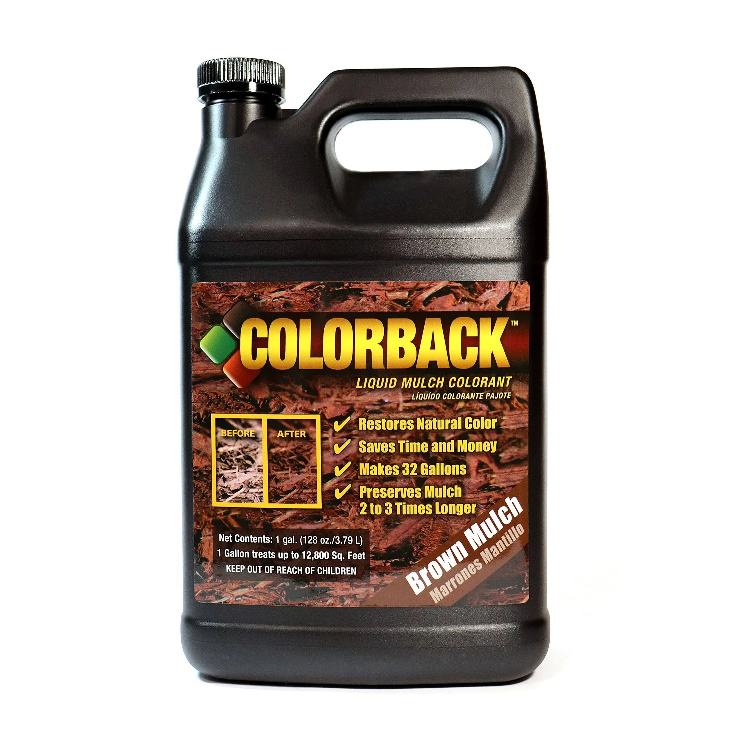 Brown Mulch Dye, 12,800 Square Feet Coverage – Mulch Colorant for Landscaping & Garden Beds, Wood Mulch Dye, Mulch Color Restorer & Playground Bark Mulch, Eco-Friendly Mulch Paint, 1-Gallon