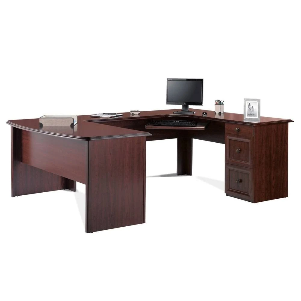 Realspace&reg; Broadstreet 65&quot;W U-Shaped Executive Corner Desk, Cherry