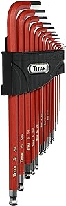 Titan 12713 Extra-Long Arm Ball Tip SAE Hex Key Set, 13 Piece , Red