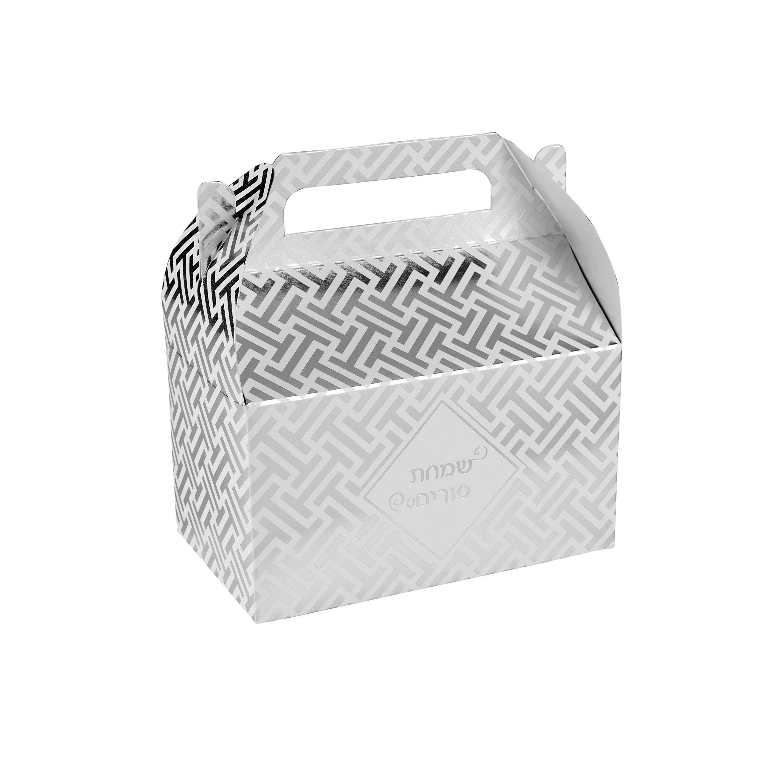 Foil Purim Treat Box Silver 6.25" X 3.75" X 3.5" 10 Pack