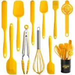 Silicone Spatula Set of 11 Kitchen Utensils with Iron Holder for Baking, Cooking, and Mixing,Cooking Spatulas Nonstick Cookware，Seamless and Flexible,Dishwasher Safe (Yellow)