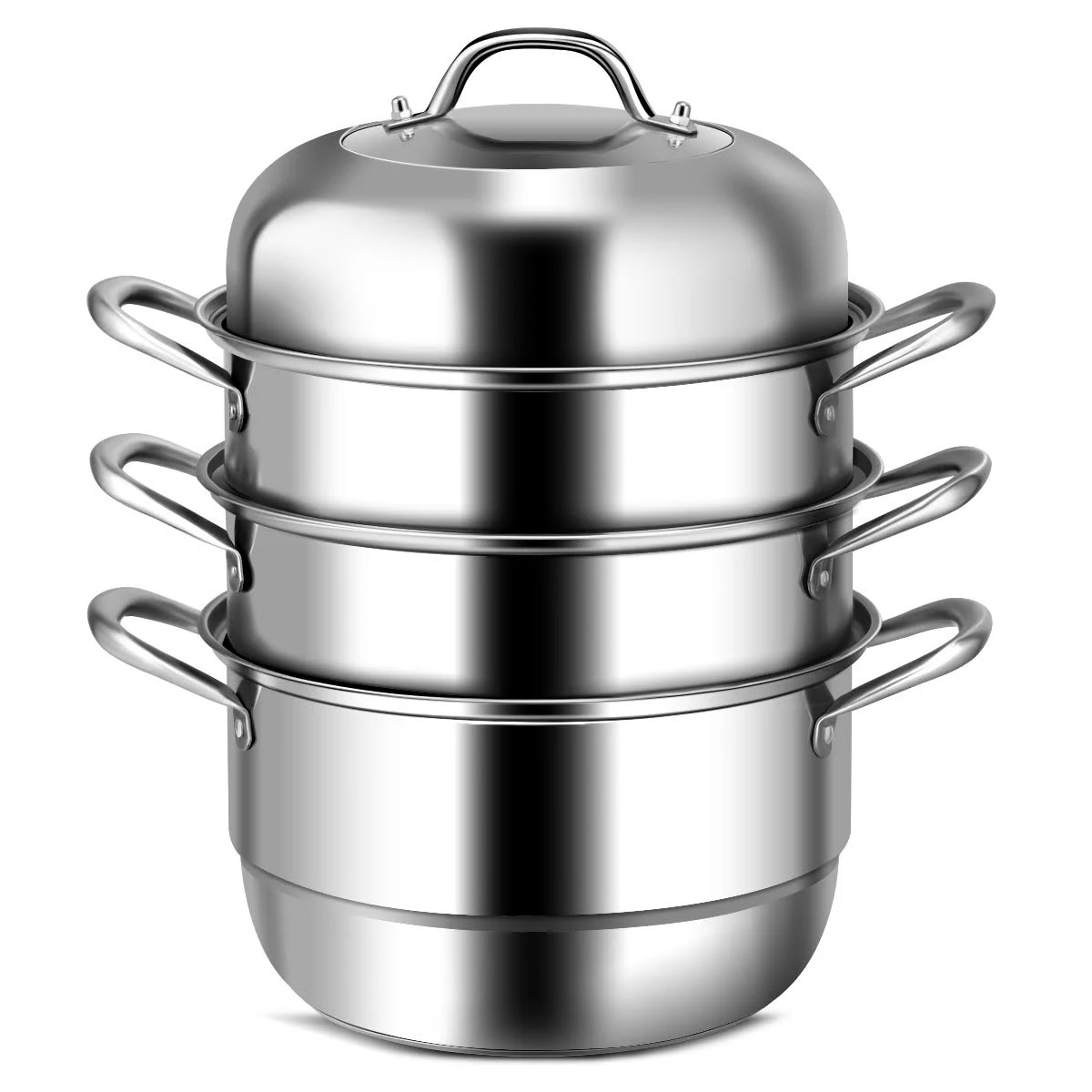 Costway 3 Tier 11 Inch Stainless Steel Steamer Set Cookware Pot Sauce pot Double Boiler  (AK1)(1U61)