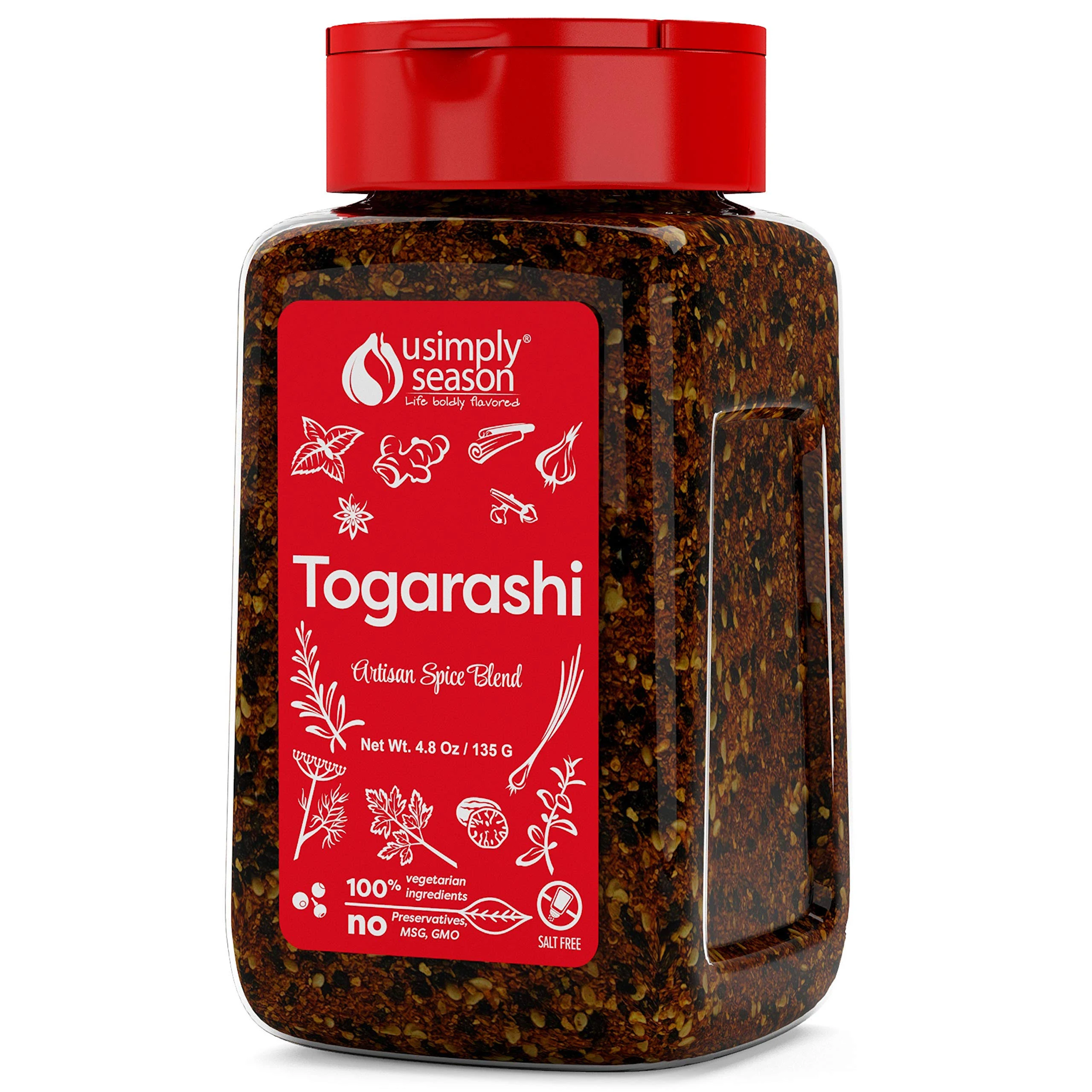 USimplySeason Togarashi Spice (4.8 oz) - Japanese-Inspired Flavor for Culinary Creations, Ideal for Seasoning, Marinades, Rubs - No Salt, Vegan, Non-GMO, Made in USA - One Bottle