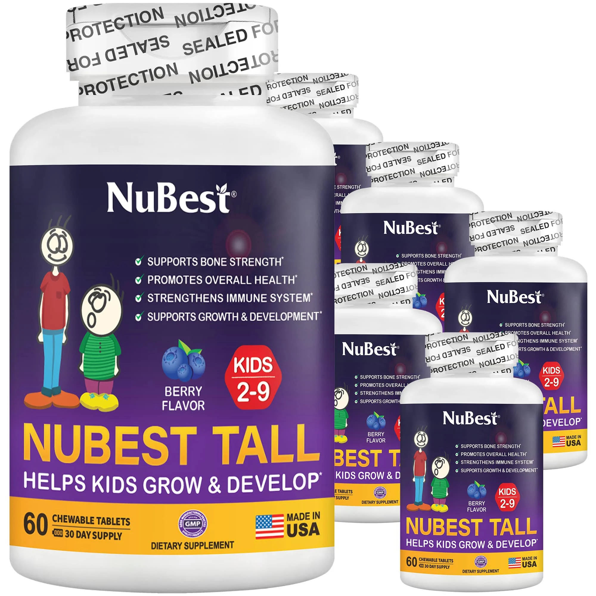 NuBest Tall Fizzy - Bone Strength, Immunity, Digestive Health for Kids & Teens | Probiotic, Calcium, Magnesium from Red Marine Algae, Vitamin D3, K2 & Zinc | 10 Orange Effervescent Tablets - Ages 4+