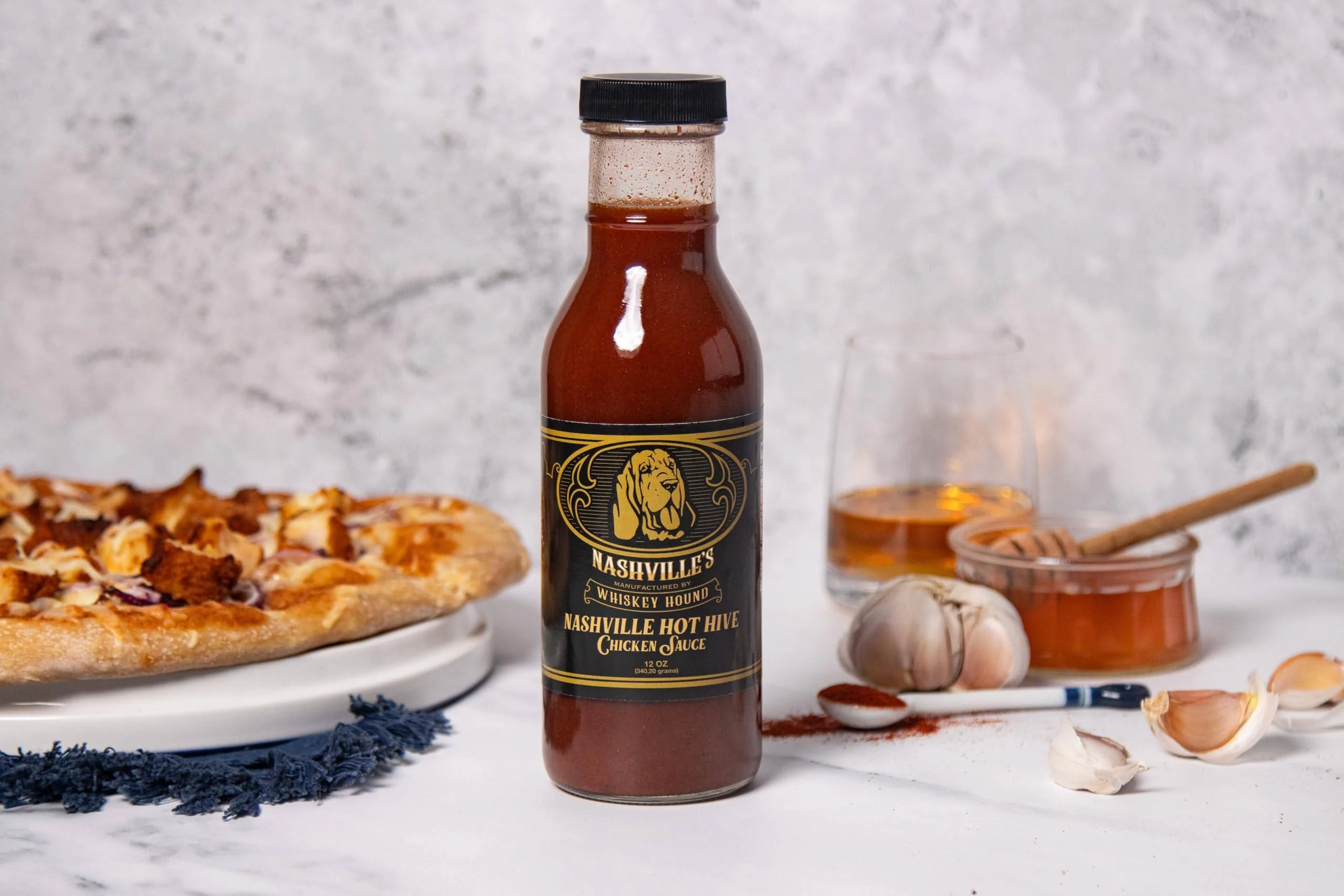 Nashville Hot Hive Chicken Sauce, Naturally Sweetened Hot Honey Sauce with Real Bourbon, Sweet & Spicy Nashville Hot Sauce for Hot Wings, Marinade, and More, 12 oz - The Whiskey Hound