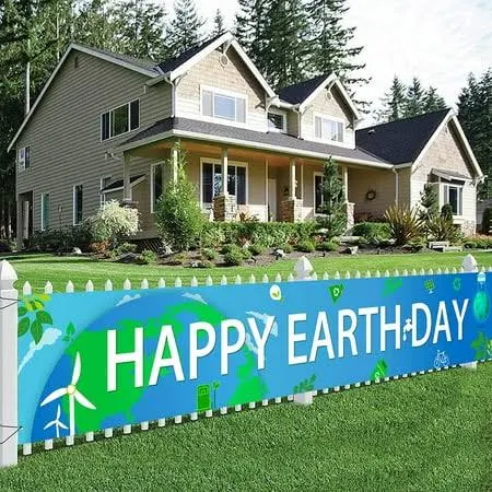 Happy Earth Day Yard Banner, Earth Day Decorations, Large Earth Day Yard Sign for Outdoor School Classroom Decoration, Travel Theme Party Supplies (9.8 * 1.6 ft)