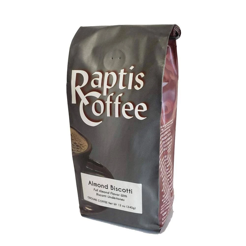 Raptis Coffee Roasters Almond Biscotti Ground Coffee 12oz bag