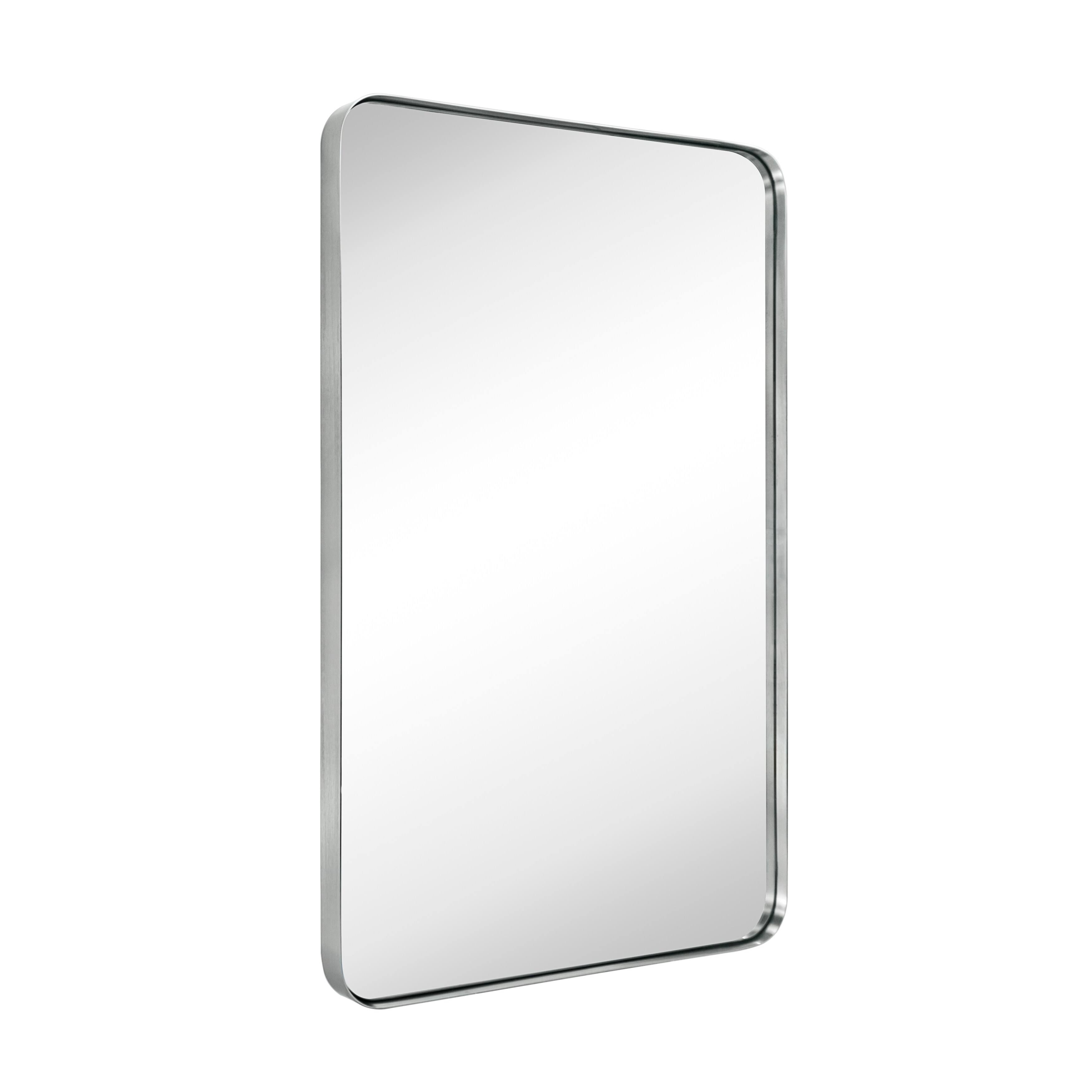 TEHOME 24x36 inch Brushed Nickel Silver Metal Framed Bathroom Mirror for Wall in