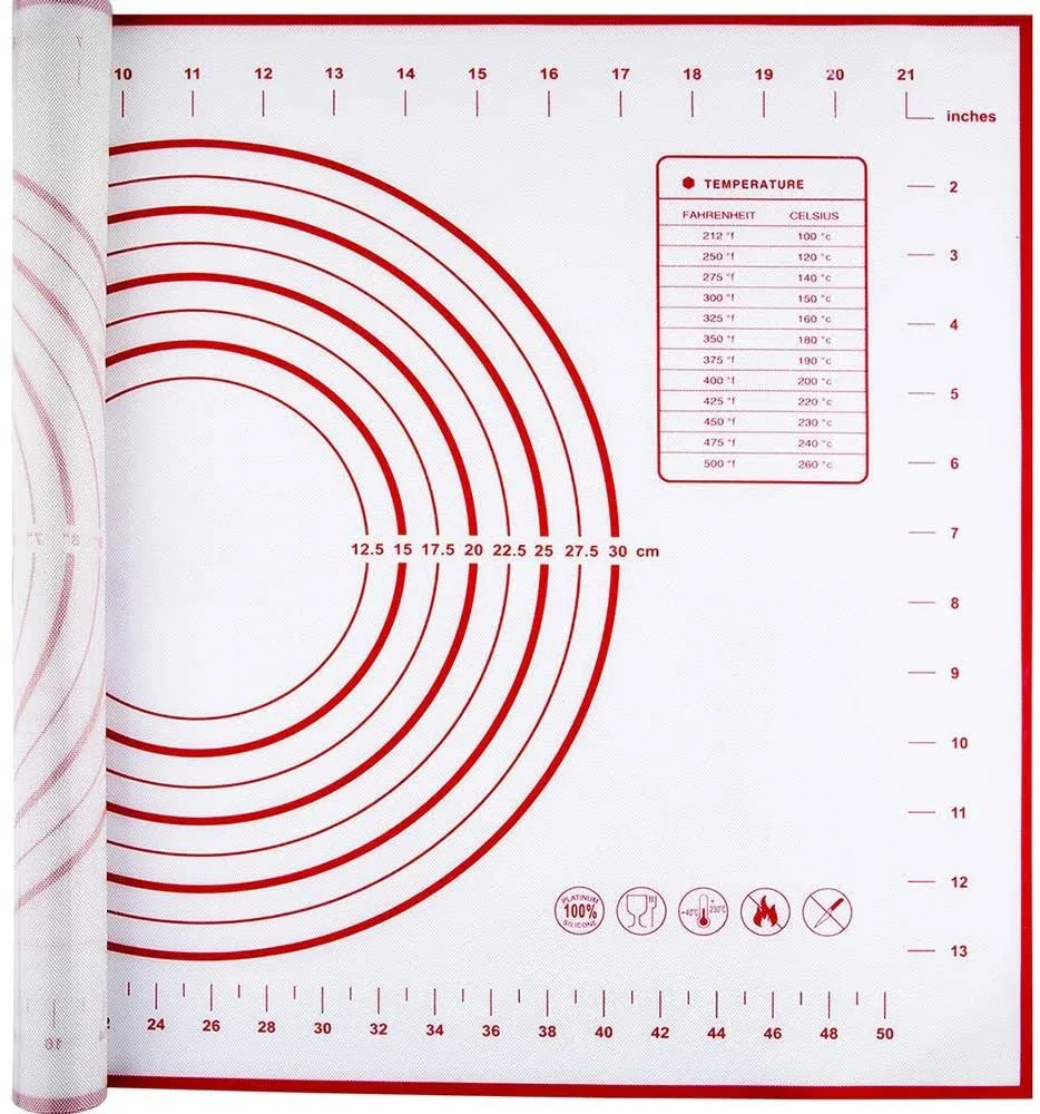 BESORICH Silicone Baking Mat 100% Non-Slip with Measurement Counter Mats, Dough Rolling Mat, Pie Crust Mat 16 x 24 Inches - Red