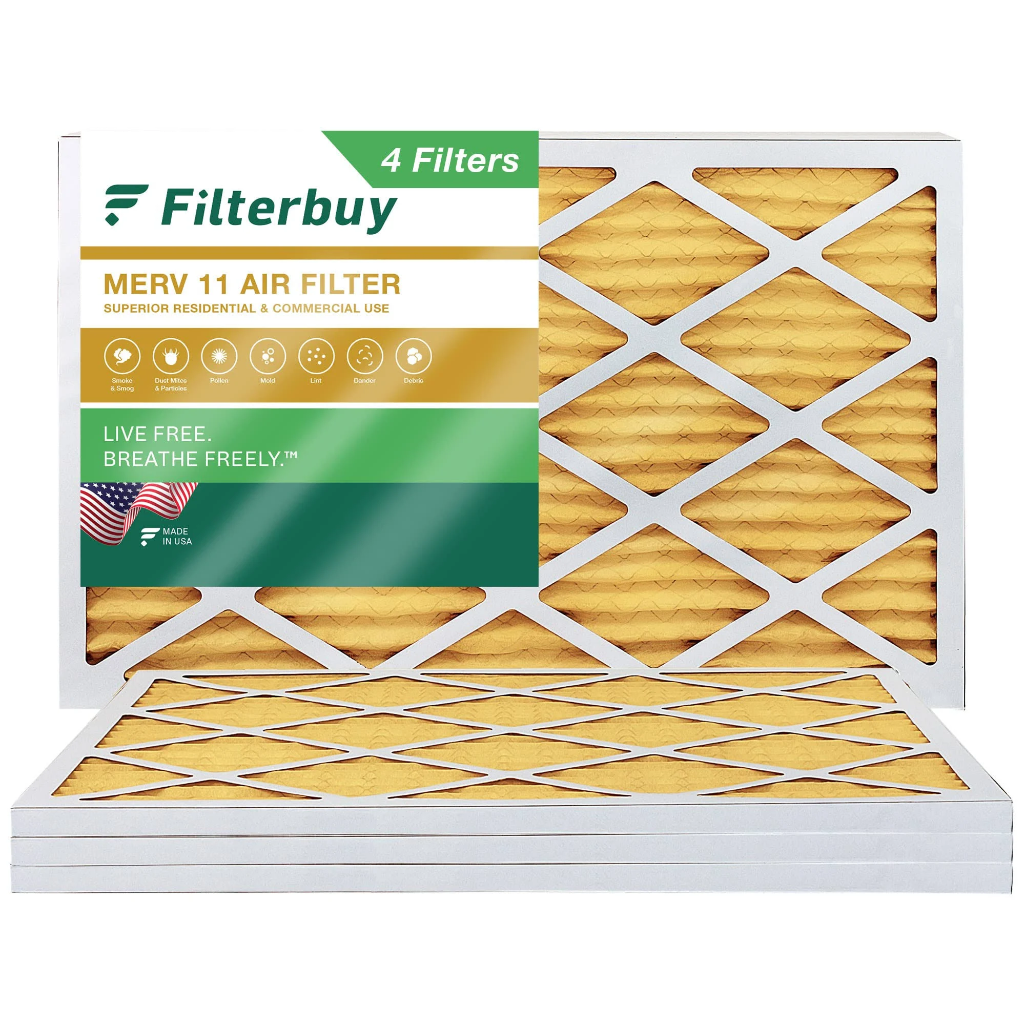 Filterbuy 12x30x1 Air Filter MERV 11 Allergen Defense (4-Pack), Pleated HVAC AC Furnace Air Filters Replacement (Actual Size: 11.88 x 29.88 x 0.75 Inches)