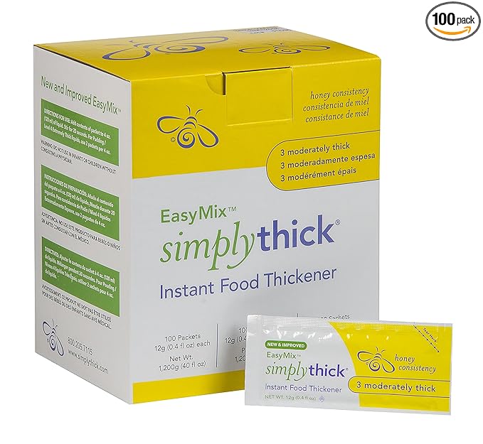 SimplyThick EasyMix | 100 Count of 12g Individual Packets | Gel Thickener for those with Dysphagia & Swallowing Disorders | Creates An IDDSI Level 3 - Moderately Thick (Honey Consistency)