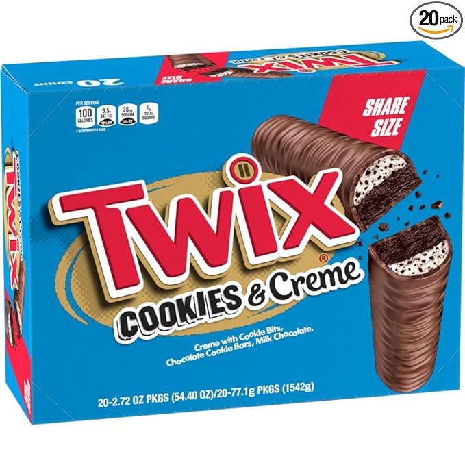 TWIX Cookies & Creme Chocolate Cookie Bar Candy, 4 To Go Size 2.87-Ounce (Pack of 20)