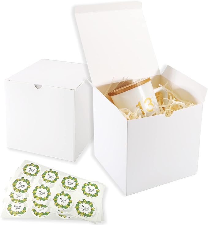 Frantis White Gift Boxes 20 Pack 5x5x5 inch Small Gift Boxes with Lids for Party Gift Boxes, Ornament Boxes, Christmas Gift Boxes, Wedding Boxes Easy to Assemble Gift Box with 24 Thank You Stickers