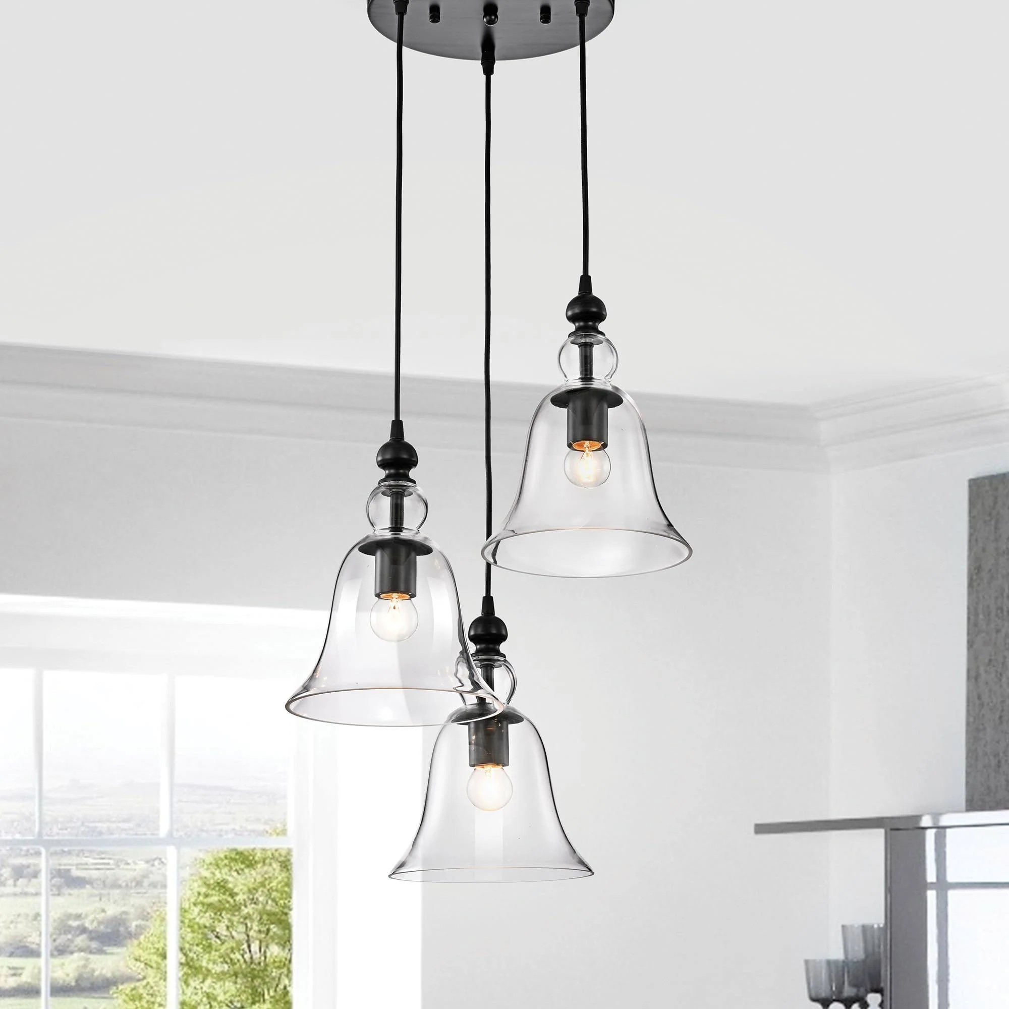 Edvivi Reagan 3-Light Antique Black Traditional Clear Glass Cone Medium Hanging Pendant Light