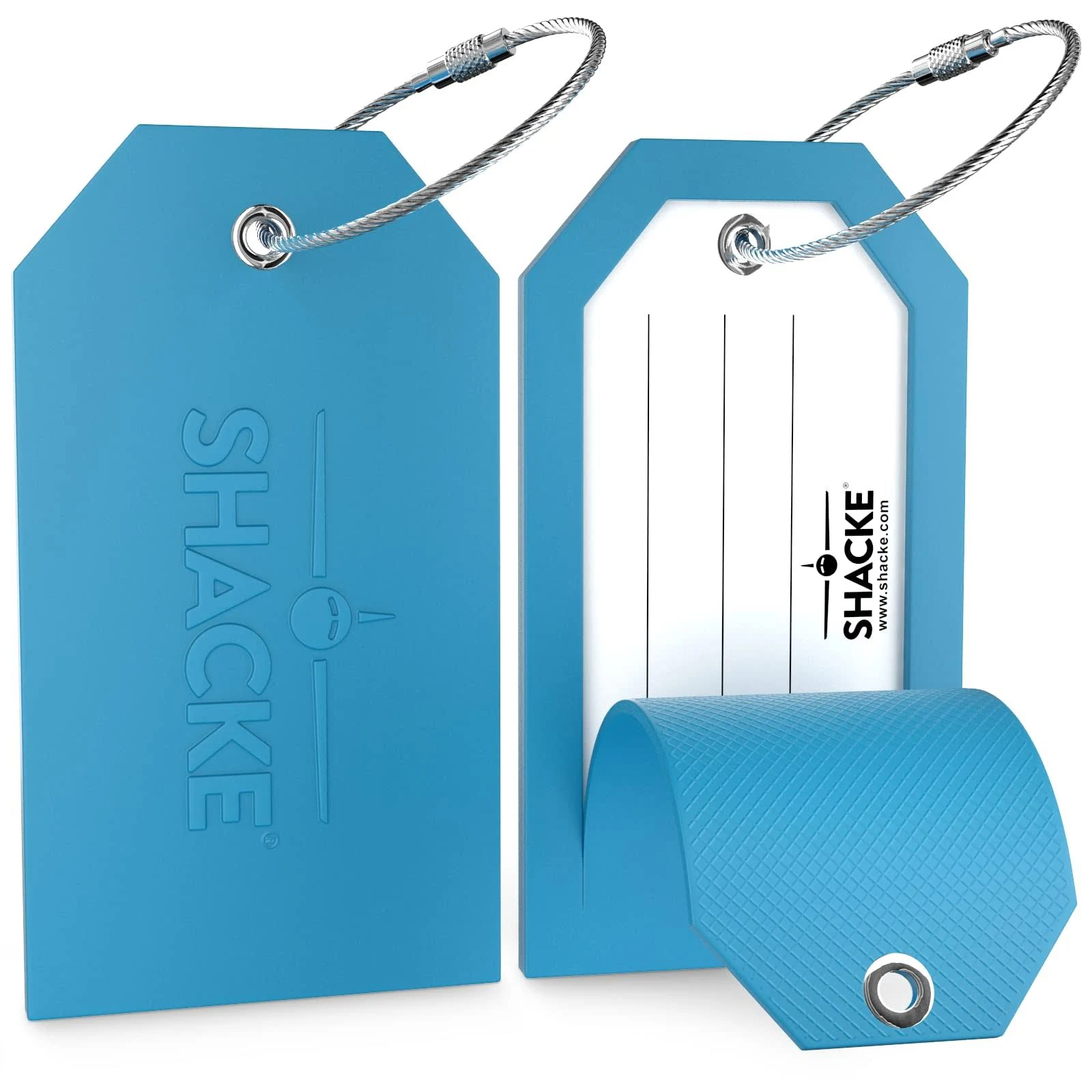 Shacke Luggage Tags with Full Back Privacy Cover w/Steel Loops - Set of 2