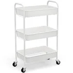 CAXXA 3-Tier Rolling Metal Storage Organizer - Mobile Utility Cart with Caster Wheels, White