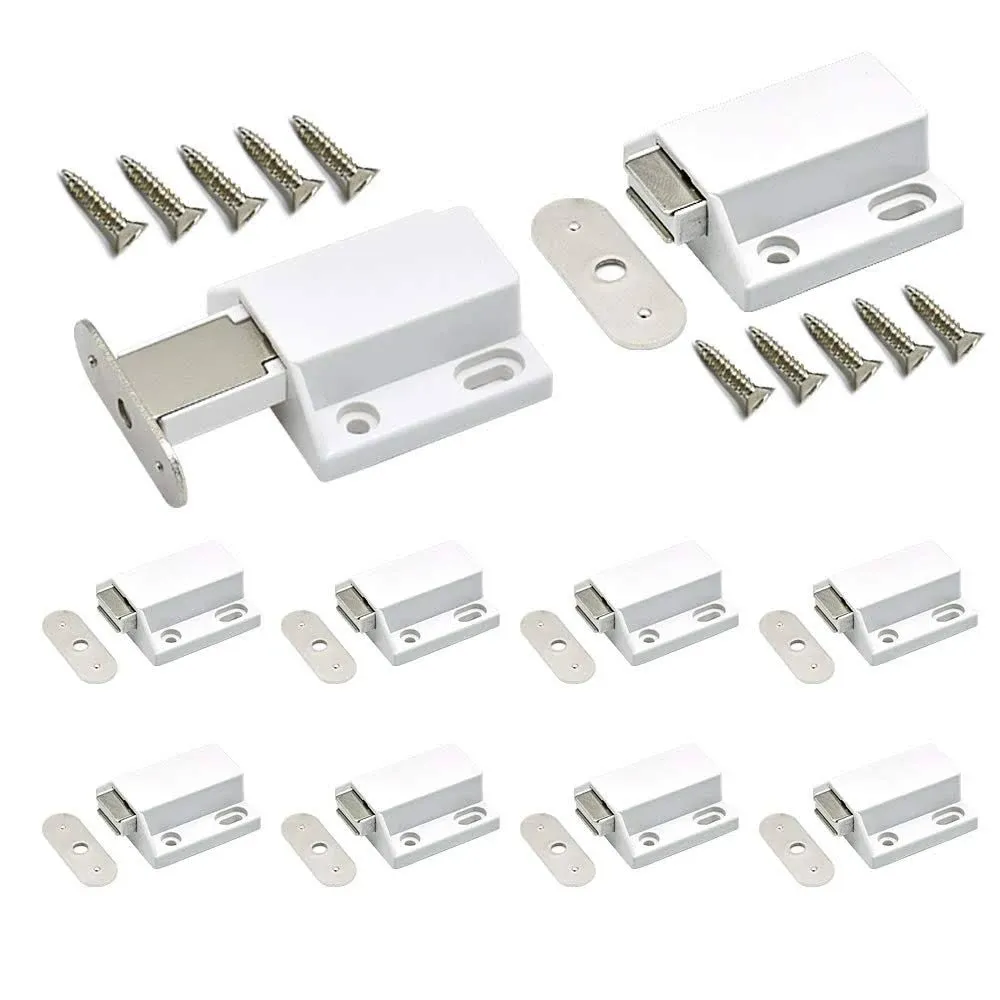 10 Pack Magnetic Push Latch Catch Push to Open Latch Pressure Touch Release Cabinet Catch for Doors Drawers Release Latch Kitchen Drawer Push Catch Pop Out Latch (White)