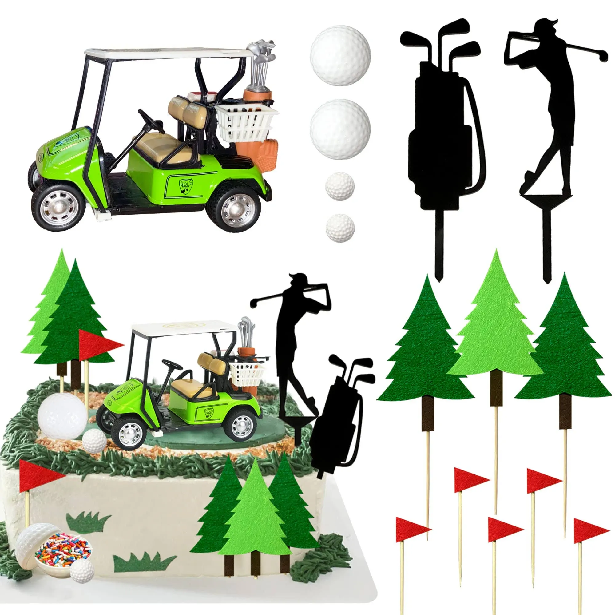 Golf Cake Decorations Heading for The Green Cake Topper Birthday Decorations Cart Flag Golf Ball Men Sport Golf Theme