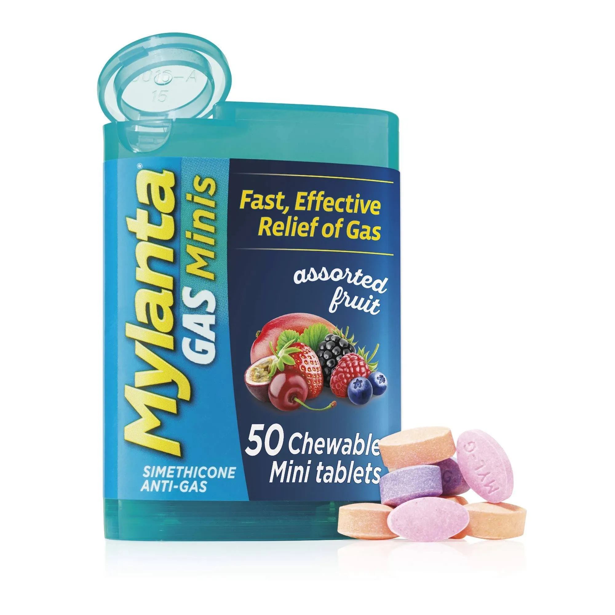 Mylanta Gas Minis, Chewable Mini Tablets, Assorted Fruit, 50 ea