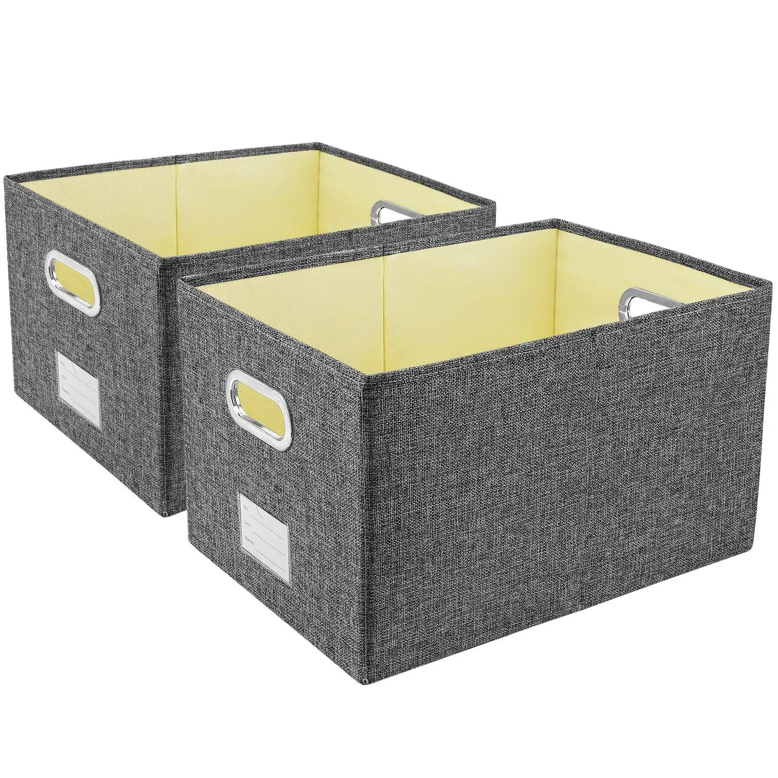 Foldable Storage Bins with PP Plastic Board, 2 Packs Fabric Storage Container Basket Cube with Handles for Office, Bedroom, Closet (Medium-2 Pack, Gray)