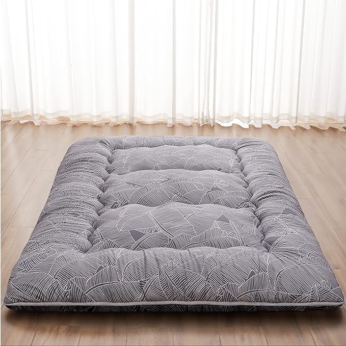 Japanese Floor Mattress, Japanese Futon Mattress Foldable Mattress, Roll Up Mattress Tatami Mat with Washable Cover, Easy to Store and Portable for Camping,(Grey Feather,Full)