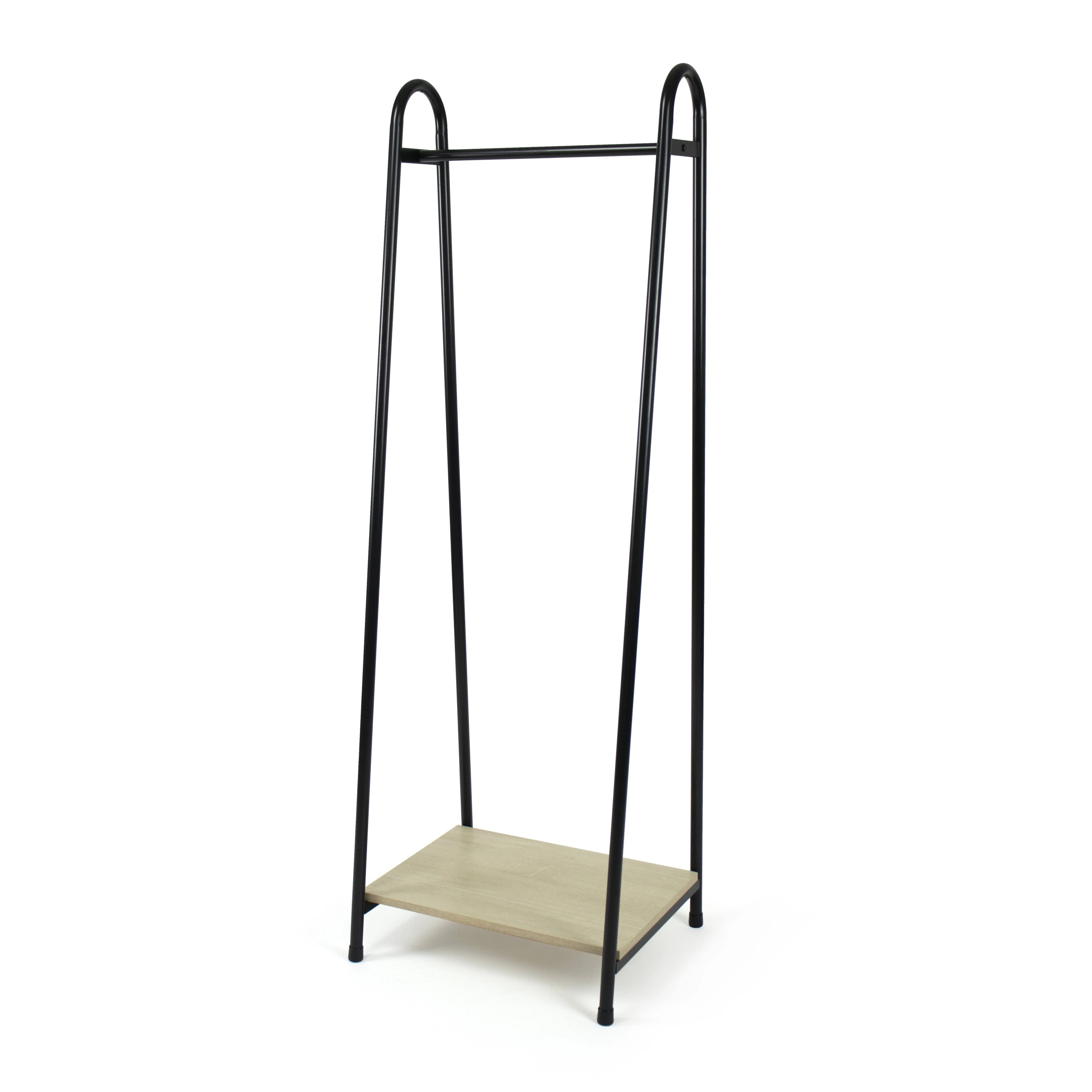 Humble Crew, Walnut/Black Freestanding Metal Garment Rack with Wood Shelf