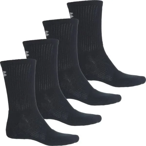 UnderArmour All Season Gear 4 Pair Pack Crew Socks - Black Large