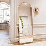 64&#034;x21&#034; Arched Full Length Mirror Free Standing Leaning 64“x21” Gold-rect Edge