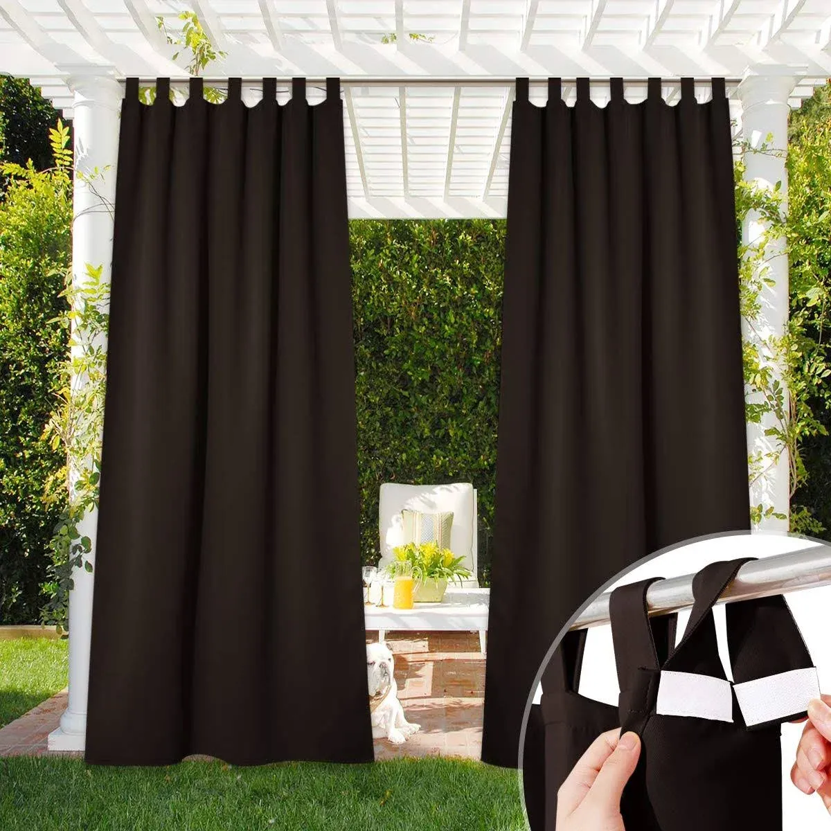 NICETOWN Blackout Outdoor Curtain for Patio Waterproof, Detachable Tab Top Cabana ...