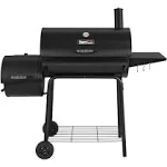 Charcoal Grill with Offset Smoker and Side Table in Black plus a Cover