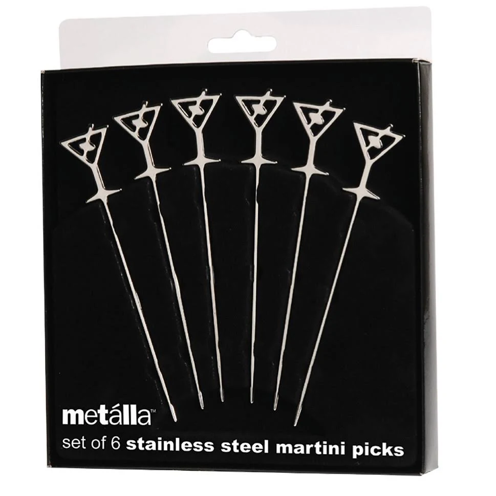 Prodyne Stainless Steel Martini Glass Cocktail Picks, Set of 6