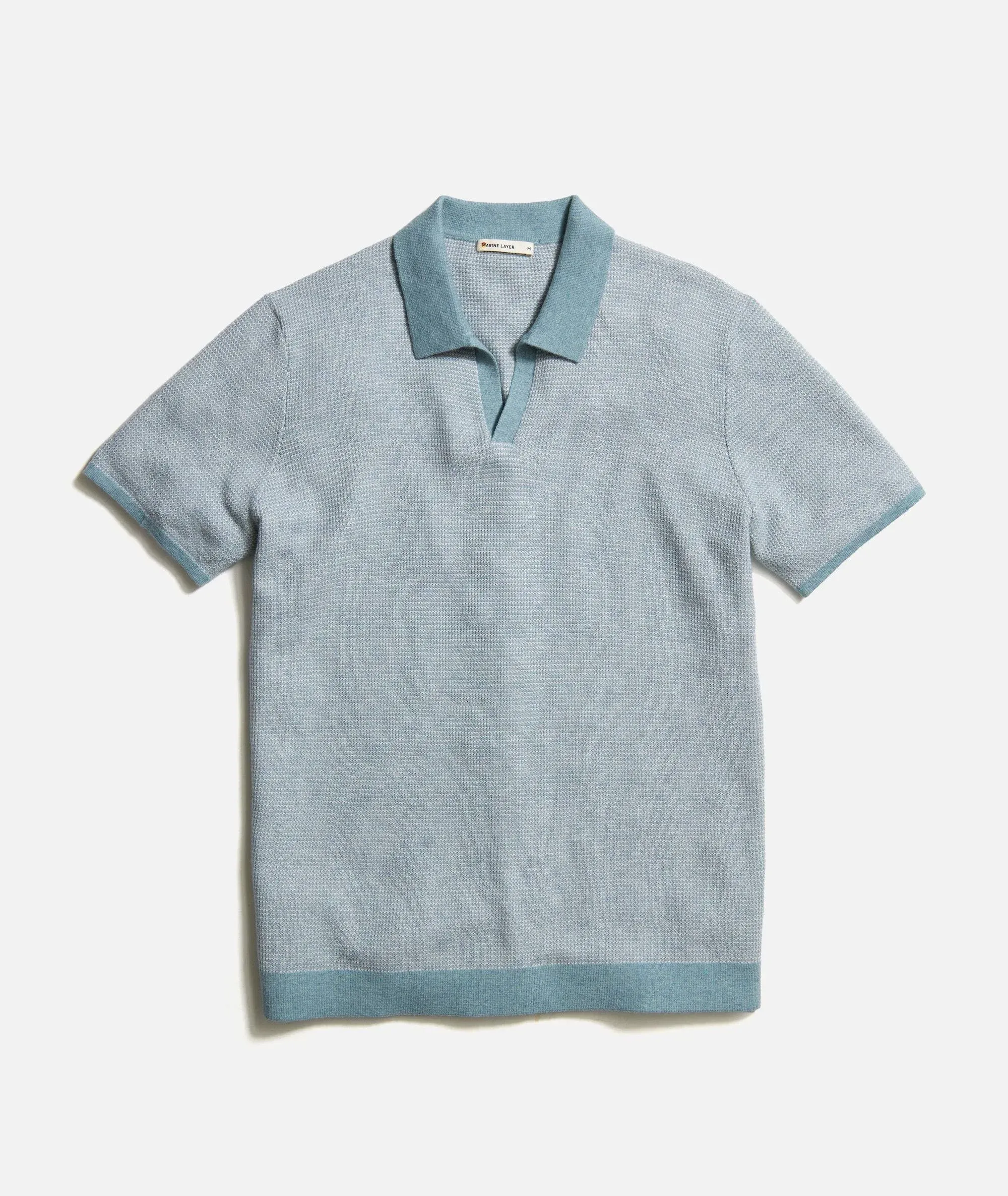 Shop Marine Layer Liam Johnny Collar Polo In Olive/ Driftwood