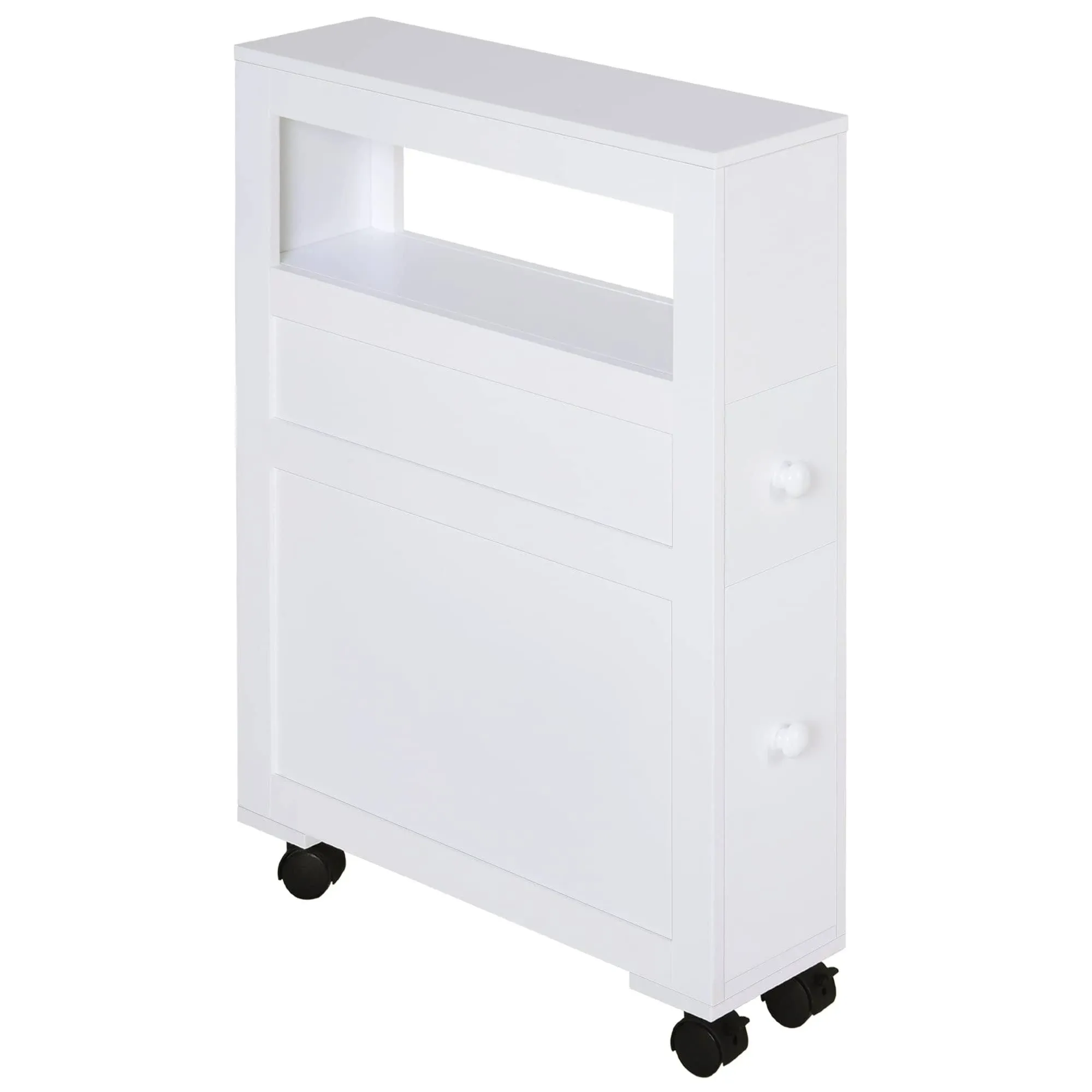 HOMCOM Wood Rolling Bathroom Side Storage Cabinet