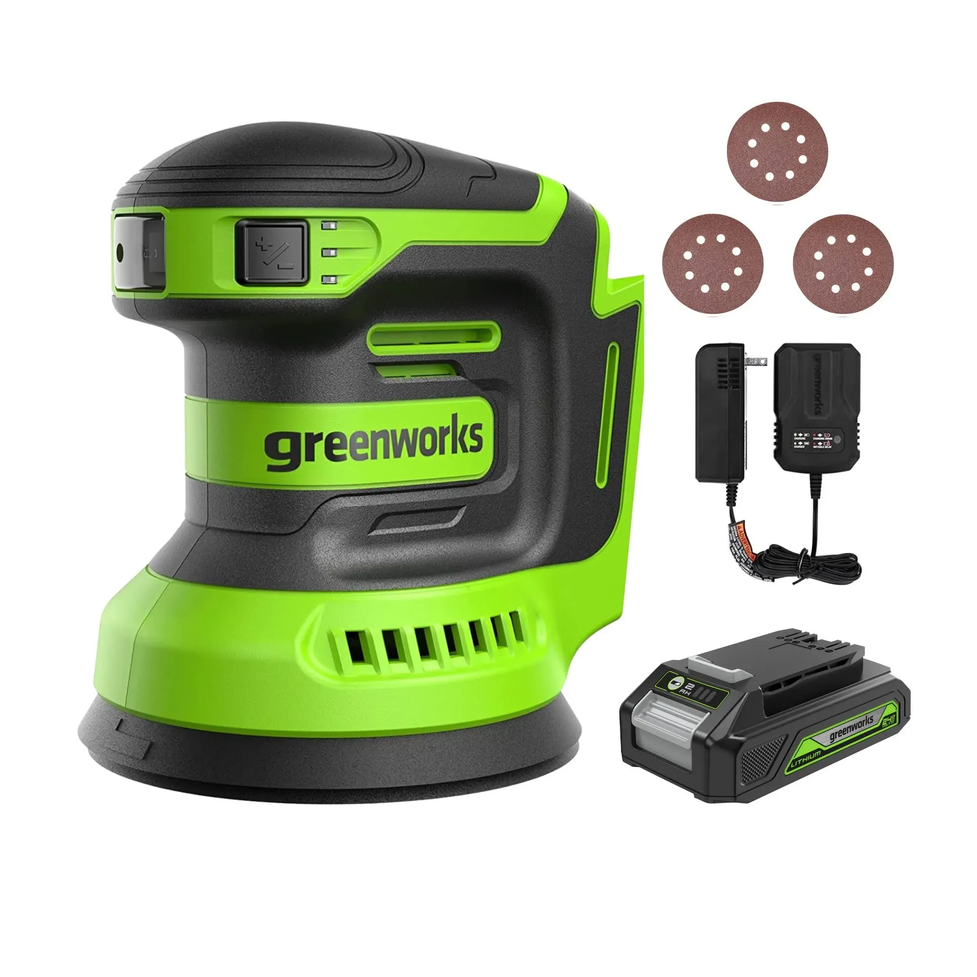 Greenworks 24V 5" Orbital Sander Kit with 2Ah Battery and Charger