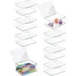 mDesign Plastic Craft Room Storage Organizer Box with Hinged Lid, 8 Pack, Clear