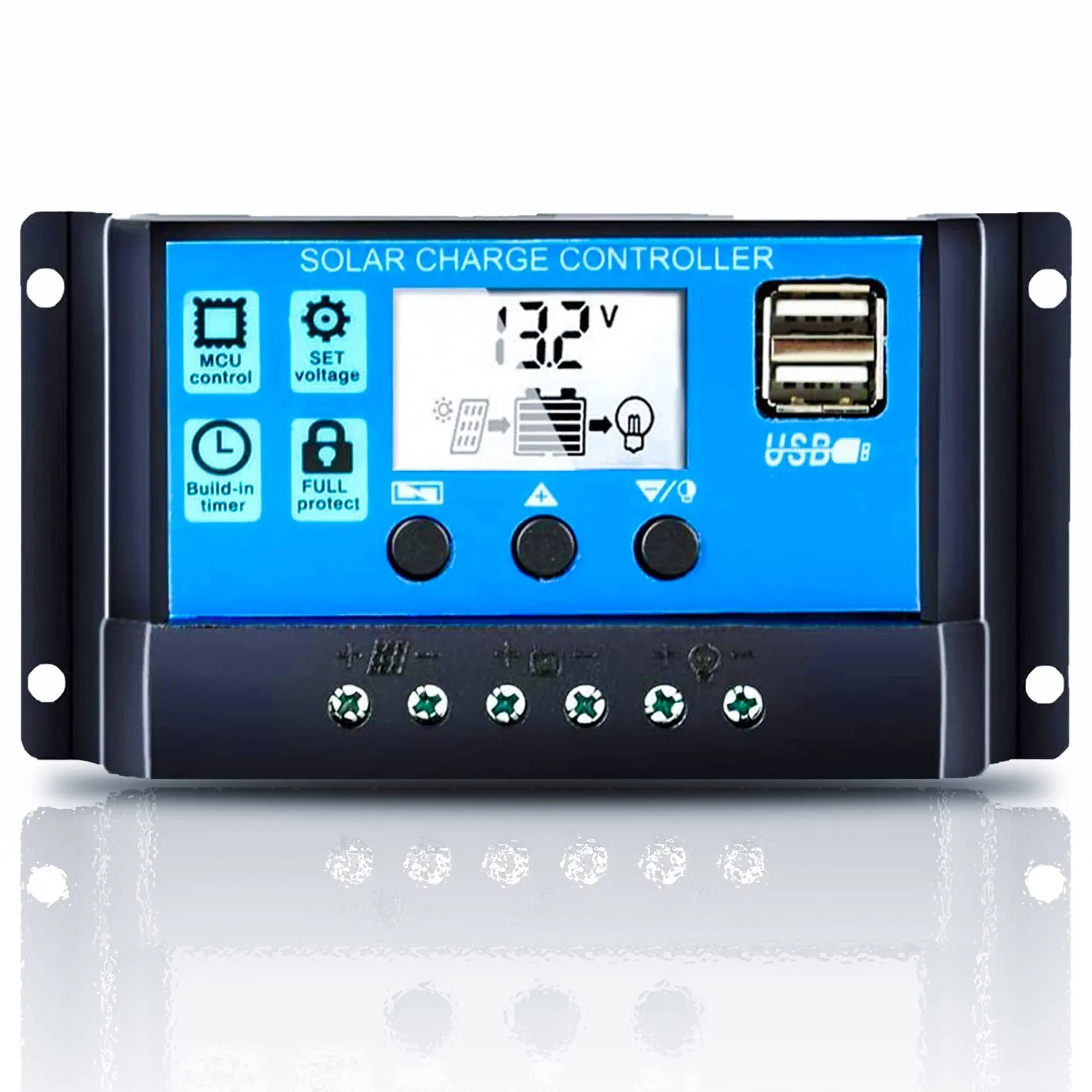 POWLSOJX 10A Solar Charge Controller with LCD Display, Dual USB Output, and ...