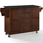 Crosley Furniture Eleanor Granite Top Rolling Cart Kitchen Island with Spice Rack, Drawers and Shelves, Mahogany