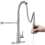 HGN Kitchen Faucet with Pull Down Sprayer, Commercial Single Handle Spring Kitchen Sink Faucets for Farmhouse Camper Laundry Utility RV Wet Bar